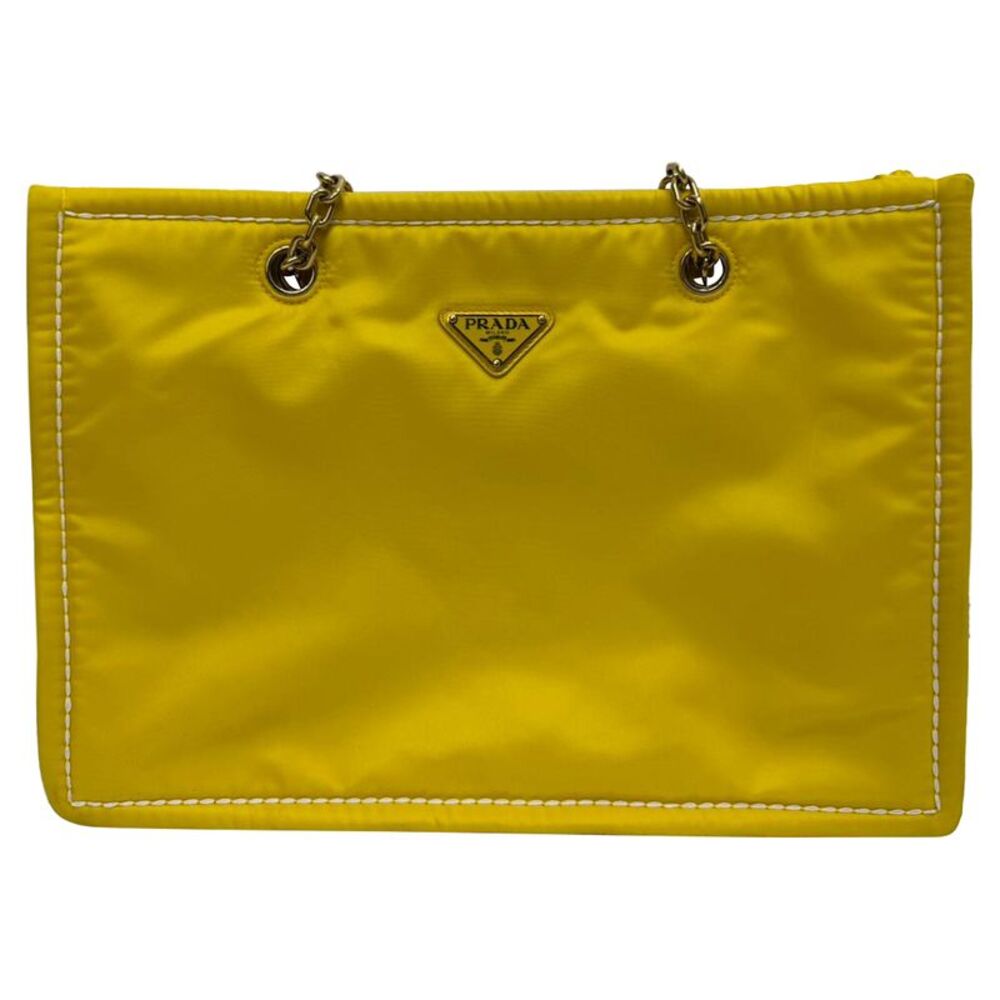 Prada Giallo Tessuto Chain Tote Bag in Yellow Nylon